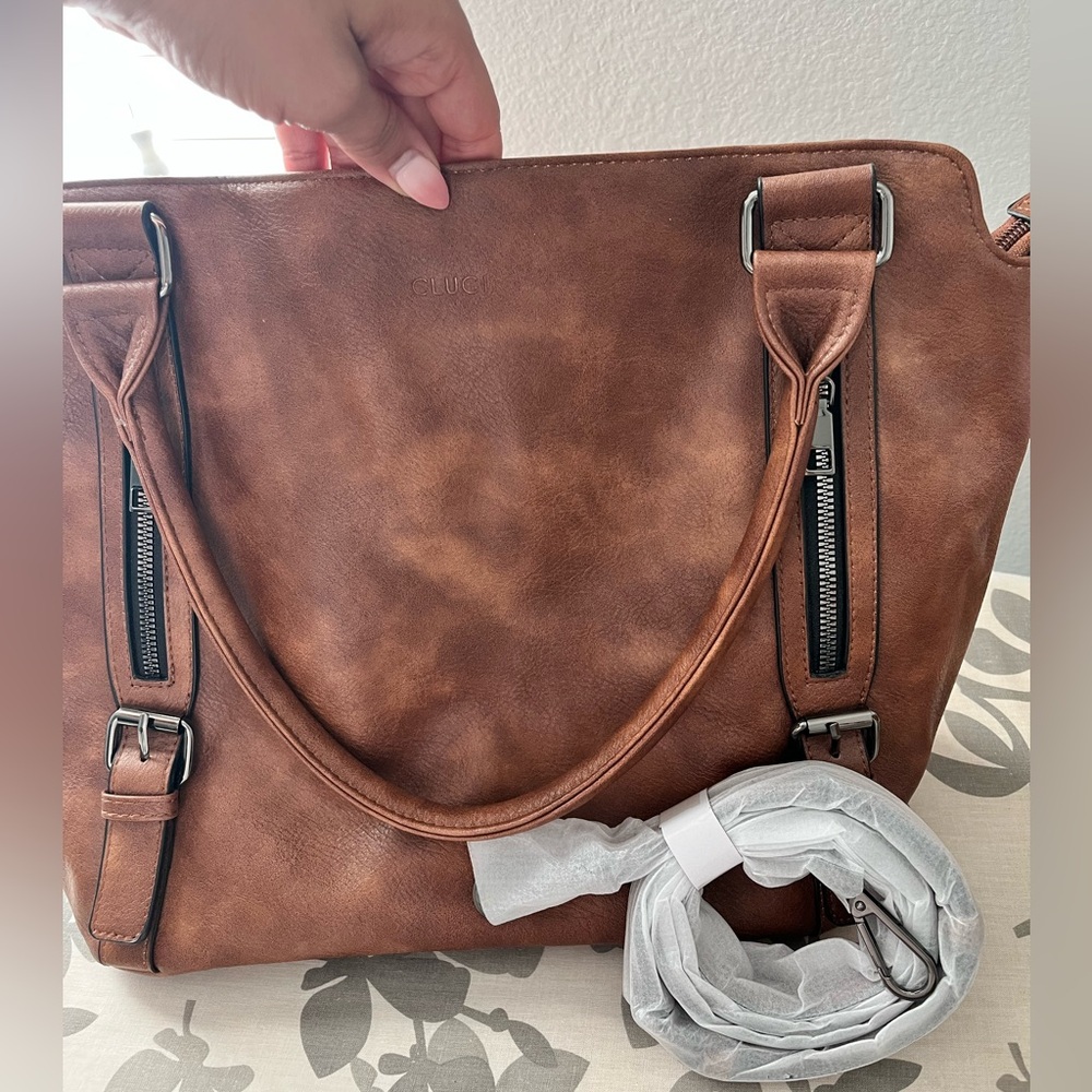 NWOT Brown Vegan Leather Handbag - Picture 2 of 15